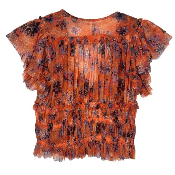 Free People Making Me Smile Floral Ruffle-Sleeve V-Neck Smocked Crop Top XS - Picture 3 of 14